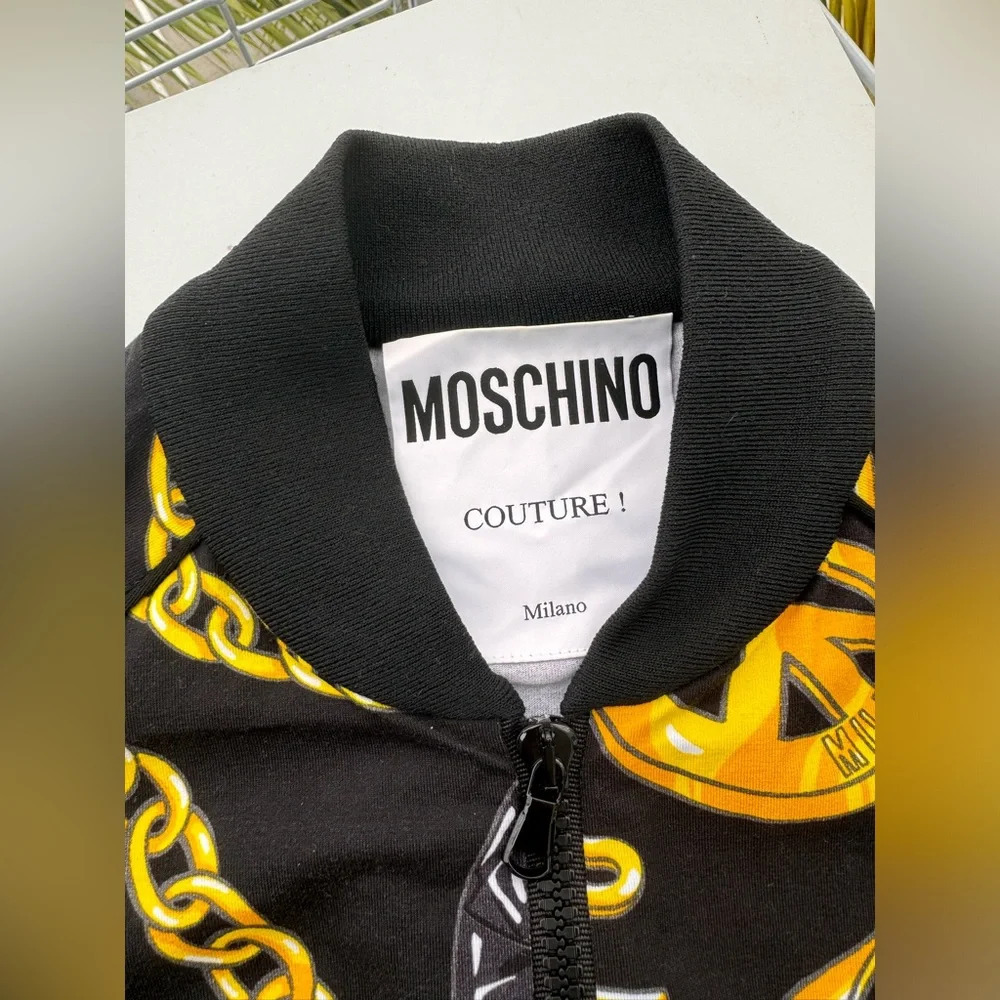 Rare! NWOT Moschino Couture Women Chain Print Black Zip Sweatshirt - Picture 2 of 6